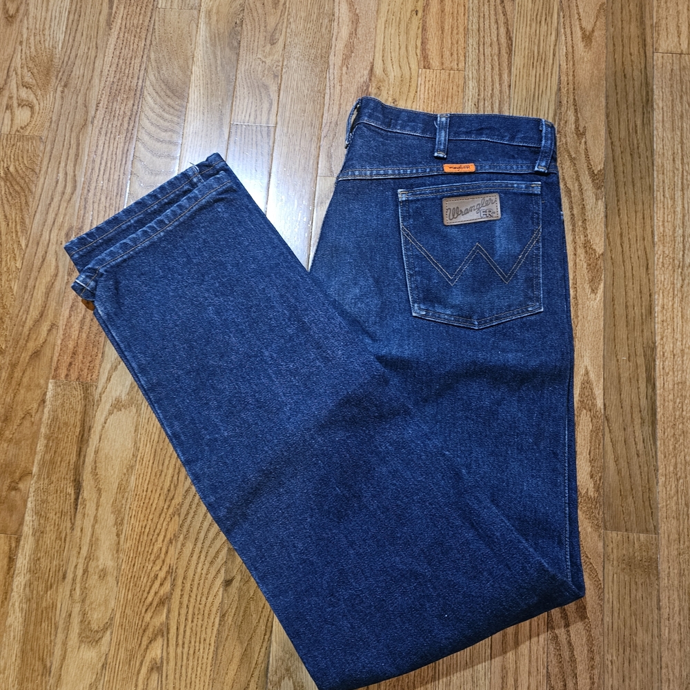 Flame Resistant Wrangler Men's Dark Blue Straight Jeans 38x36